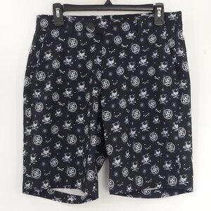 G/FORE Maverick Skull & Cross Tees AOP Black Athletic Performance Golf Shorts 30
